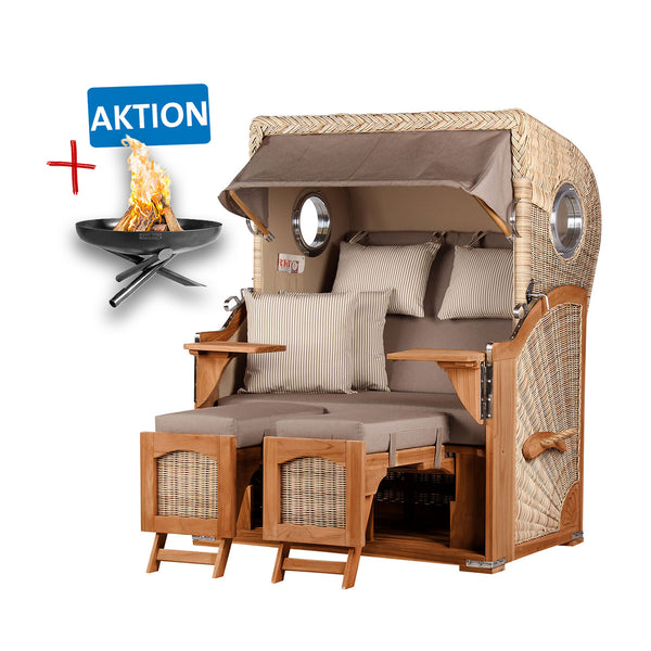 AKTION: Strandkorb DÜNE, Design 01434 taupe-creme inkl. Feuerschale