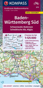 KOMPASS Großraum-Radtourenkarte 3711 Baden-Württemberg Süd, Schwarzwald, Bodensee, Schwäbische Alb, Allgäu 1:125.000 - Bild 1