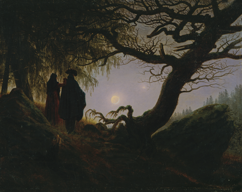 Caspar David Friedrich: Mann und Frau in Betrachtung des Mondes (auch Mann und Frau den Mond betrachtend), um 1818/1824