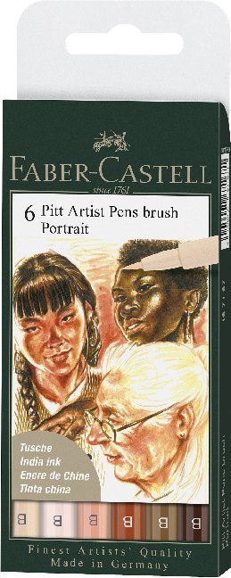 Faber-Castell Tuschestift Pitt Artist Pen Brush Portrait, 6er Etui - Bild 1